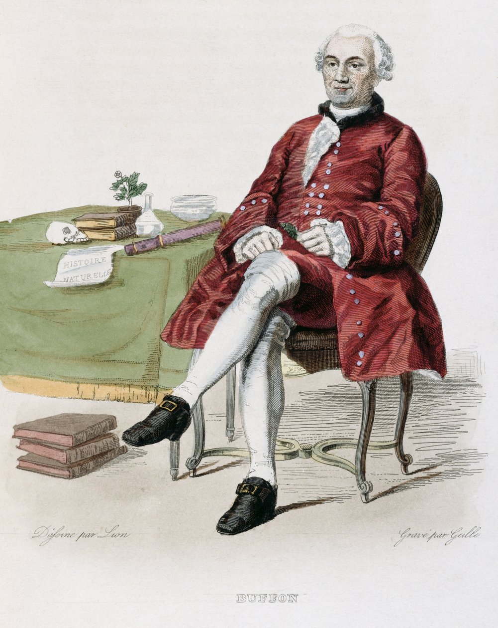 Monsieur de Buffon (1707-88) illustration från "Le Plutarque Francais" av E. Mennechet, 1835 av Lion