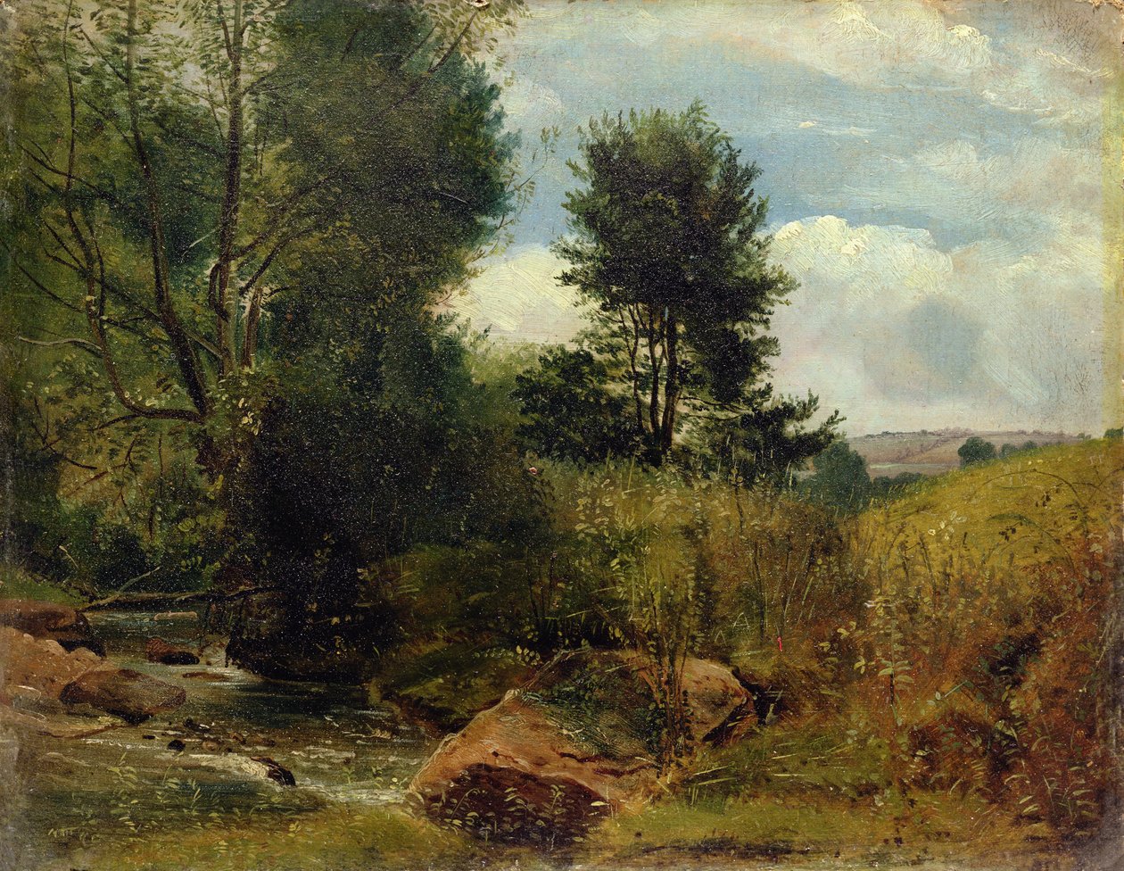 Utsikt över floden Sid, nära Sidmouth, ca 1852 (olja på papper ombord) av Lionel Constable