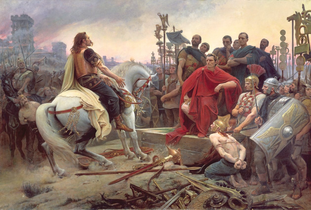 Vercingetorix kastar ner sina armar vid foten av Julius Caesar, 1899 av Lionel Noel Royer