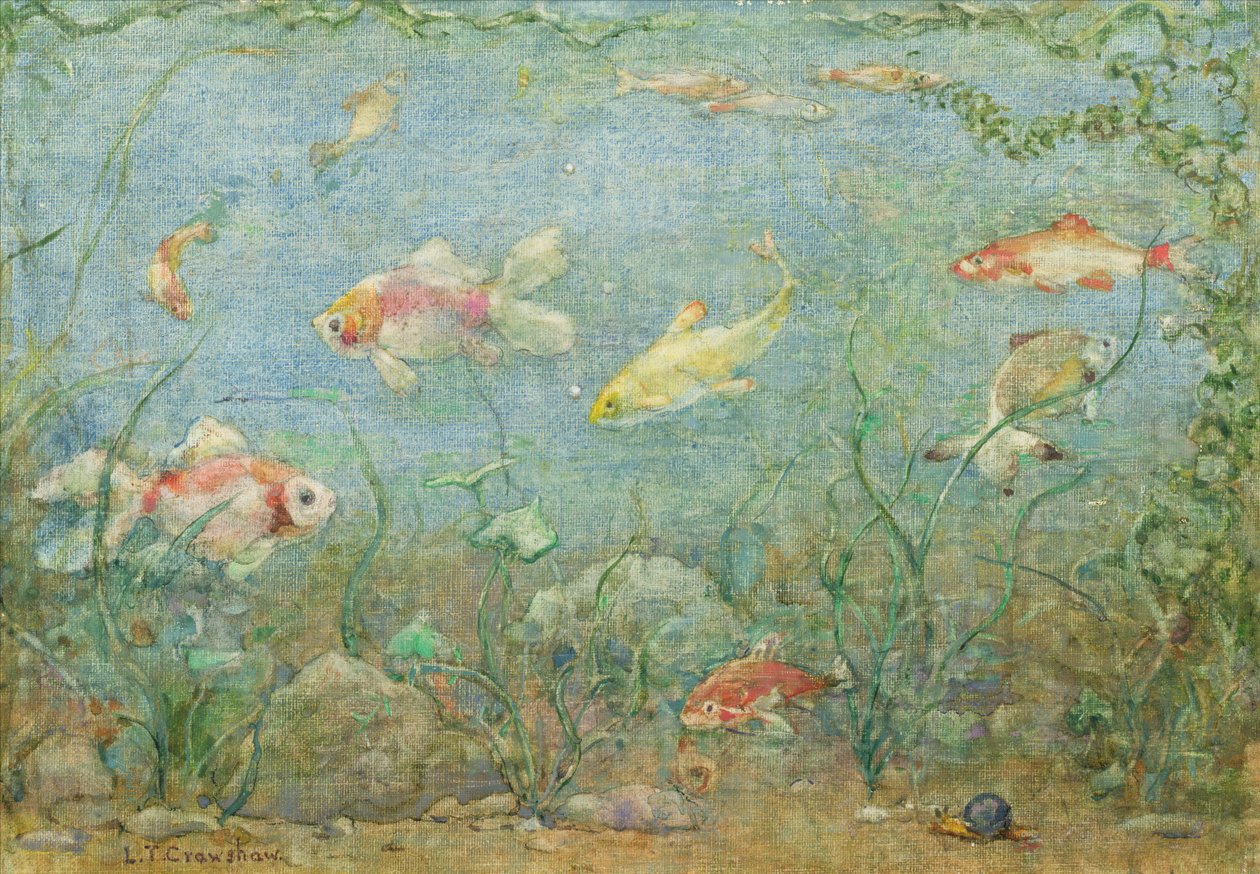 Undervattensscen (akvarell och kroppsfärg på linne) av Lionel Townsend Crawshaw
