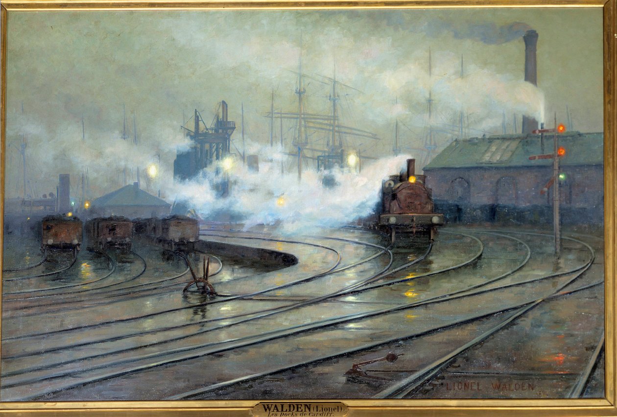 Utsikt över Cardiff Docks Målning av Lionel Walden (1861-1933) 1894 Sön. 1,27x1,93 m. Paris, Musee d