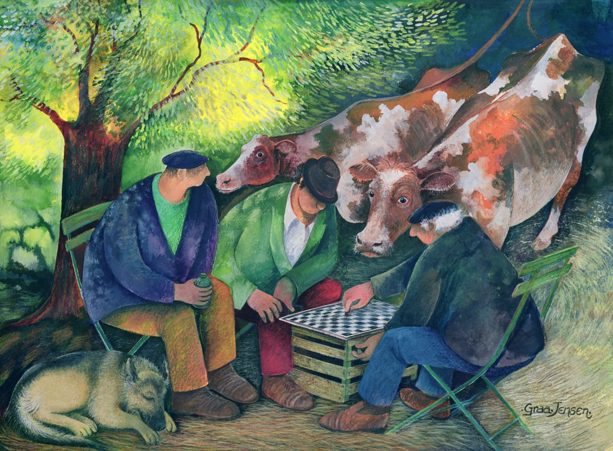 Cow Dealers (wc och gouache på papper) av Lisa Graa Jensen