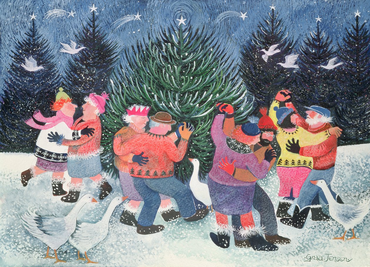 Dancing Round the Tree (wc och gouache på papper) av Lisa Graa Jensen