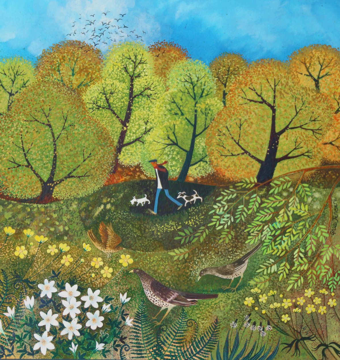 Dog Walker, 2016, (akrylbläck på papper) av Lisa Graa Jensen