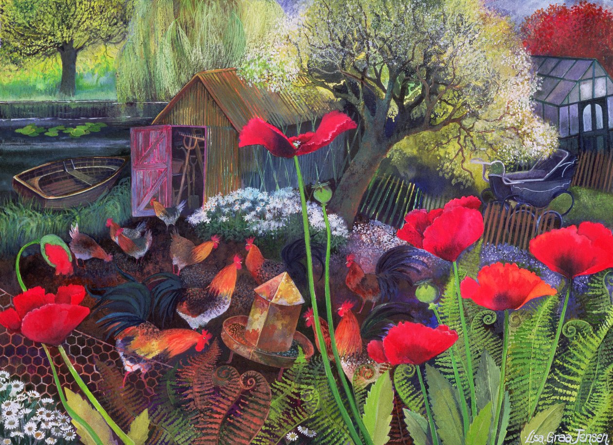 Hen Run, 1994 (akrylbläck, gouache) av Lisa Graa Jensen