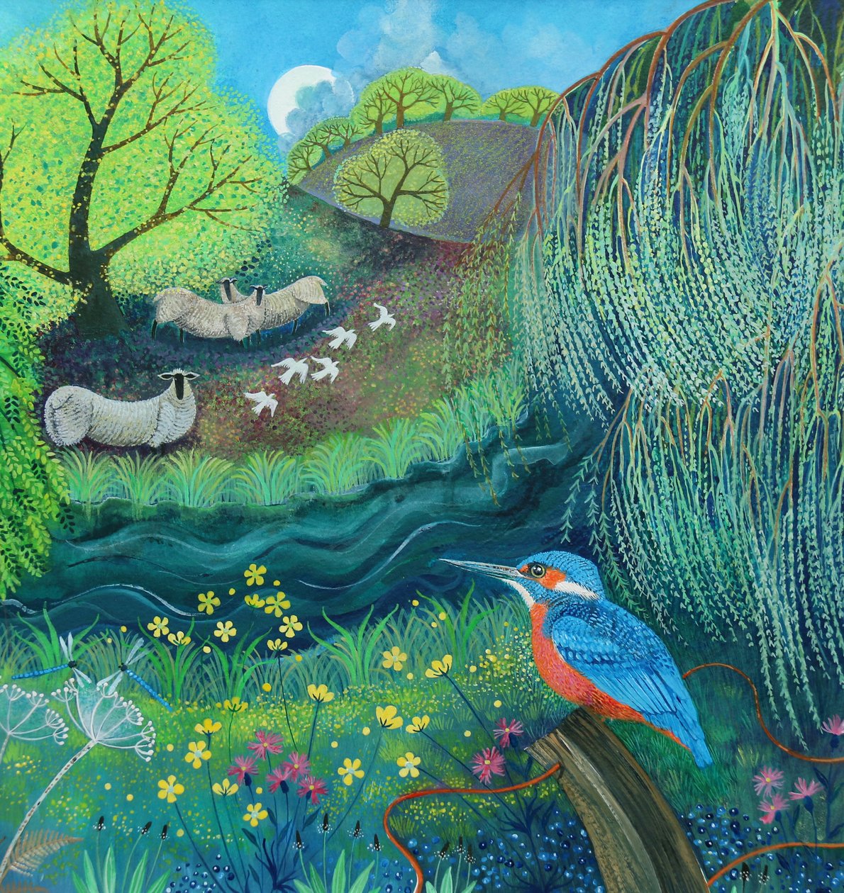 Kingfisher 2018 (akryl på papper) av Lisa Graa Jensen