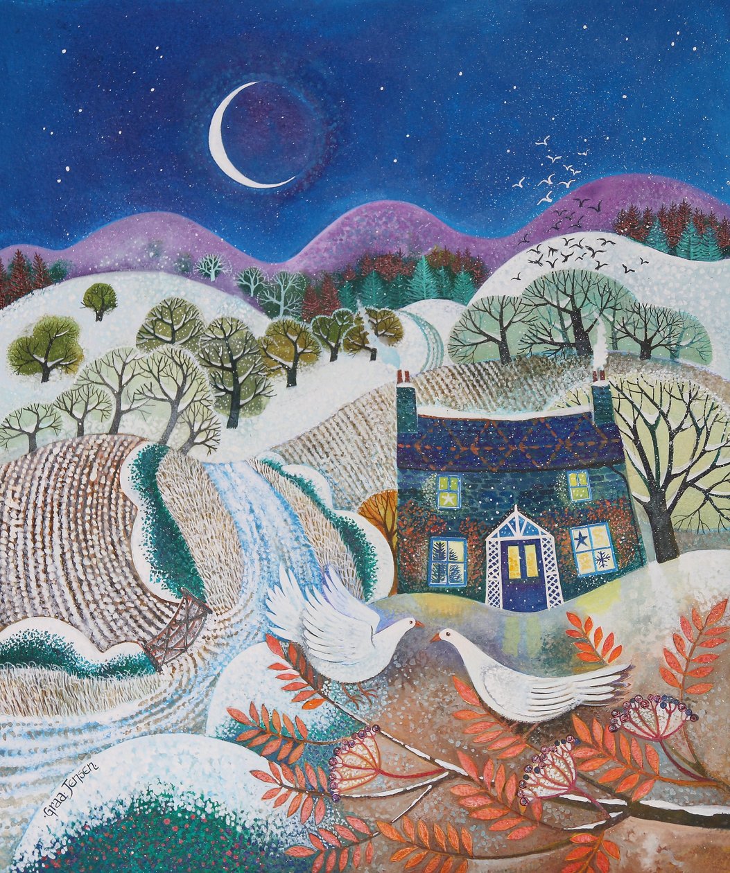 Snowbirds, 2018, (akrylbläck på papper) av Lisa Graa Jensen