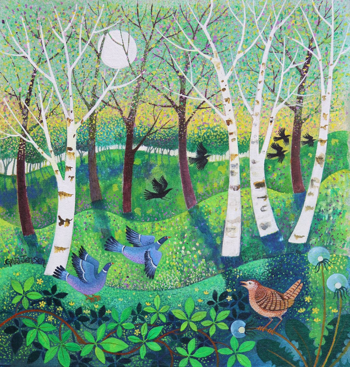 Birds on the Common, 2021 (akryl på duk) av Lisa Graa Jensen