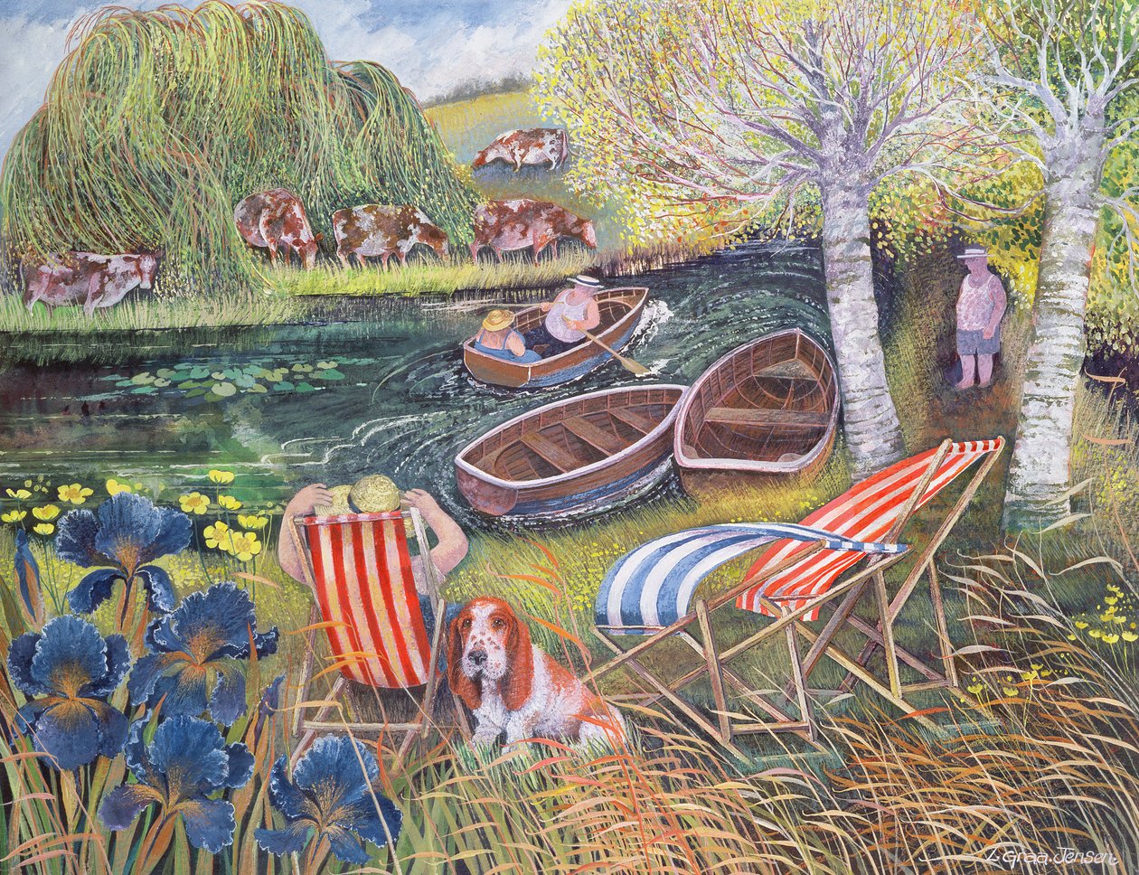 Breezy River, 1995 (akrylbläck, gouache) av Lisa Graa Jensen