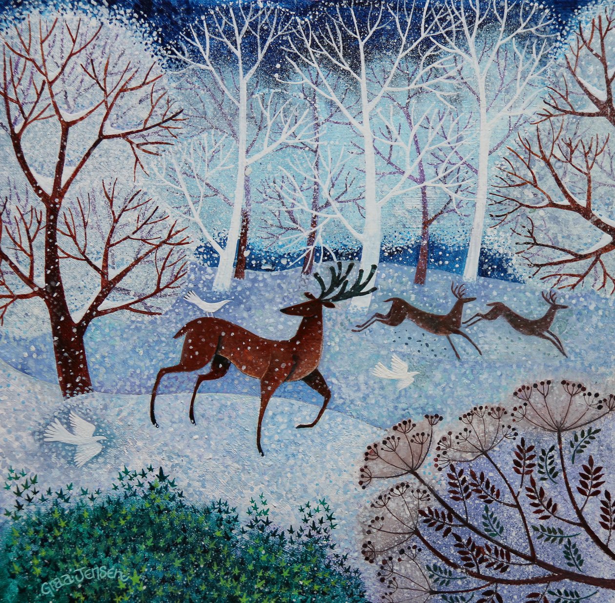 Cool Stag,2021,(akryl på papper) av Lisa Graa Jensen