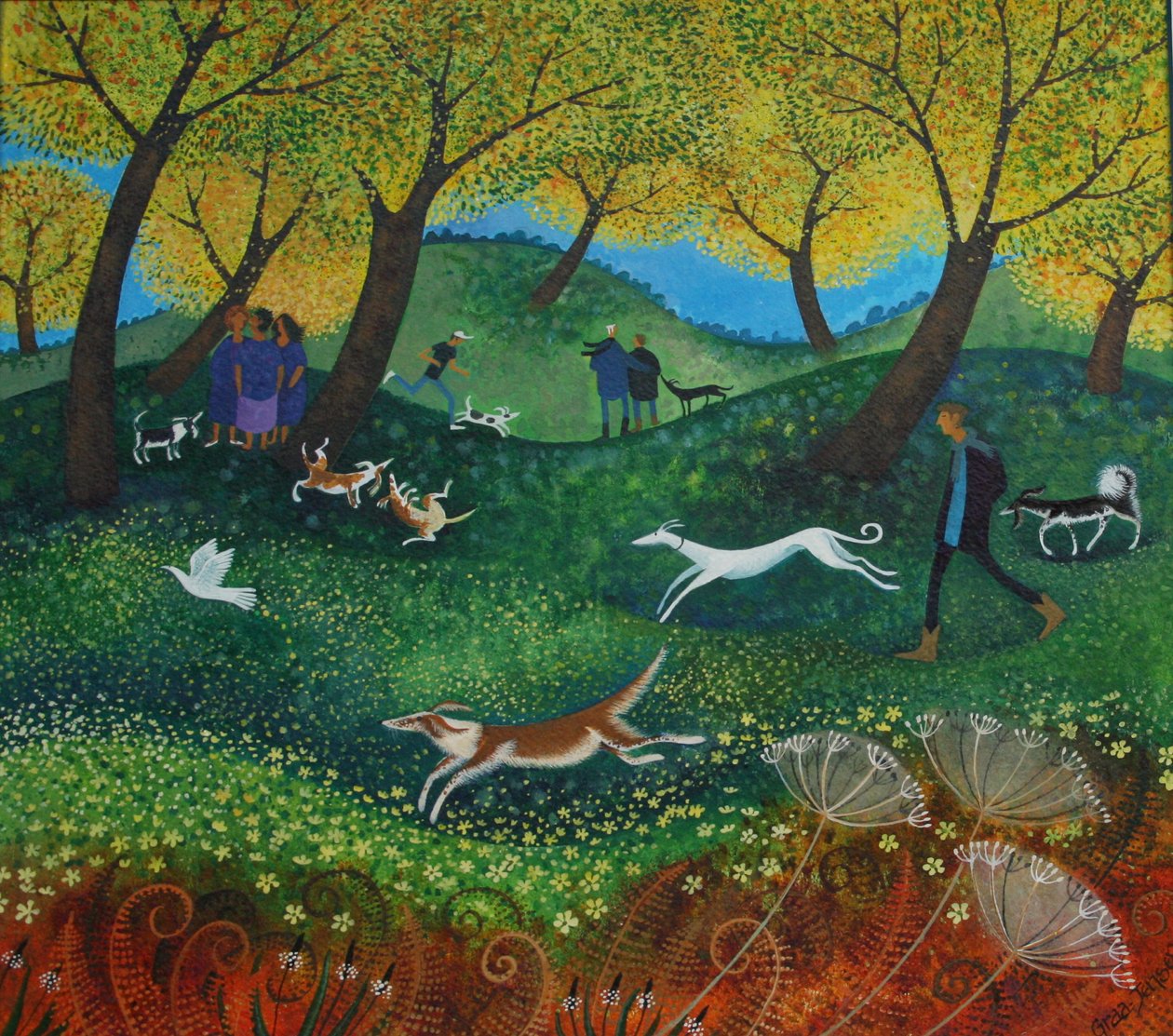 Doggie Pals, 2012, (akrylbläck på papper) av Lisa Graa Jensen