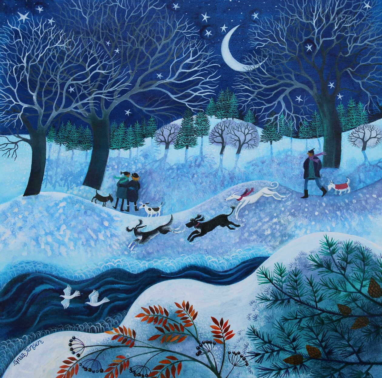 Joyful Dogs, 2023 (akryl på duk) av Lisa Graa Jensen