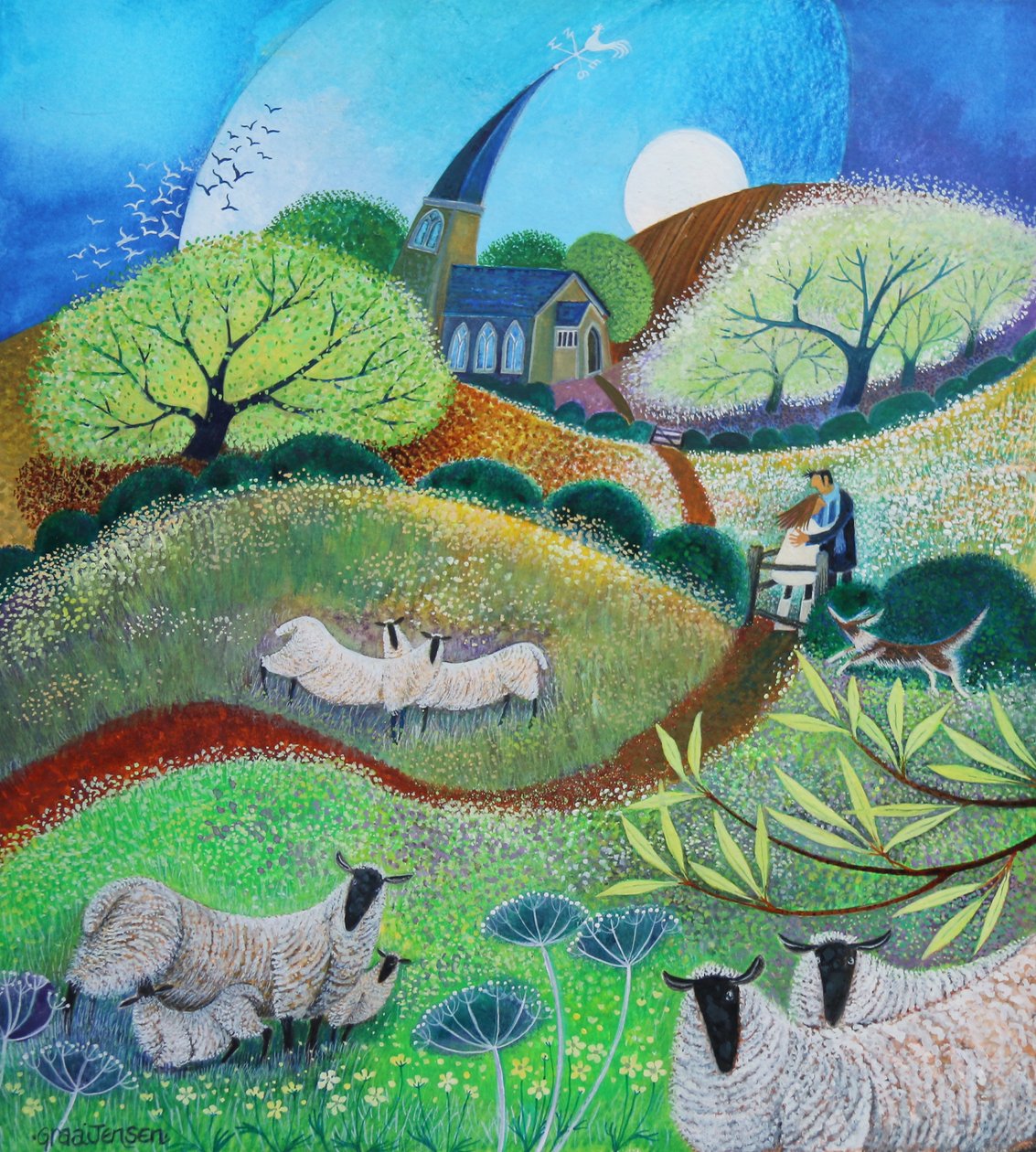 Kissing Gate, 2021 (akryl på papper) av Lisa Graa Jensen
