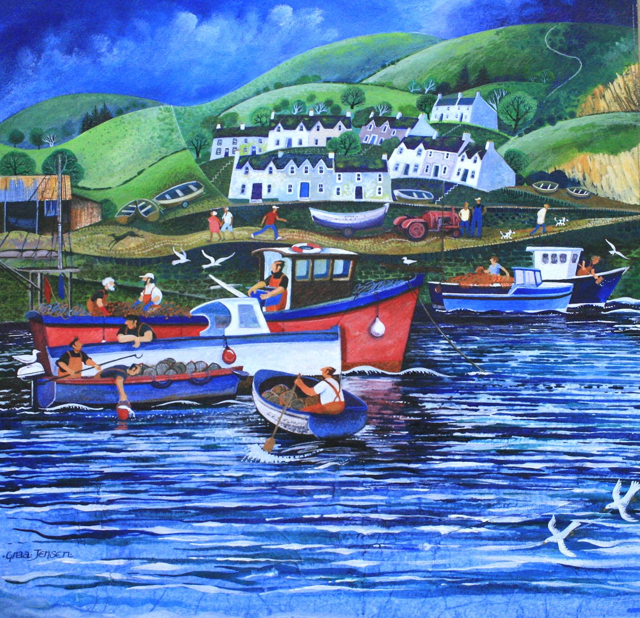 Landing the Catch, 2010, (akryl på papper) av Lisa Graa Jensen
