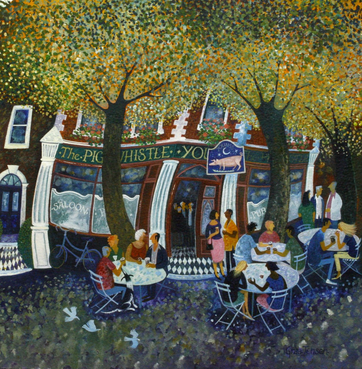 Pig and Whistle, 2011, (akryl på papper) av Lisa Graa Jensen