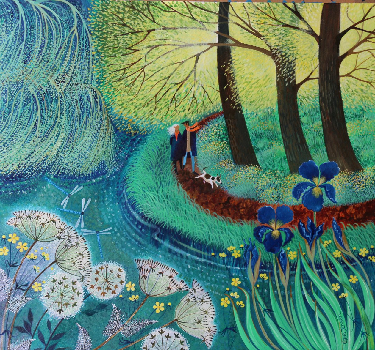 River Wey walk, 2017, (akryl på papper) av Lisa Graa Jensen