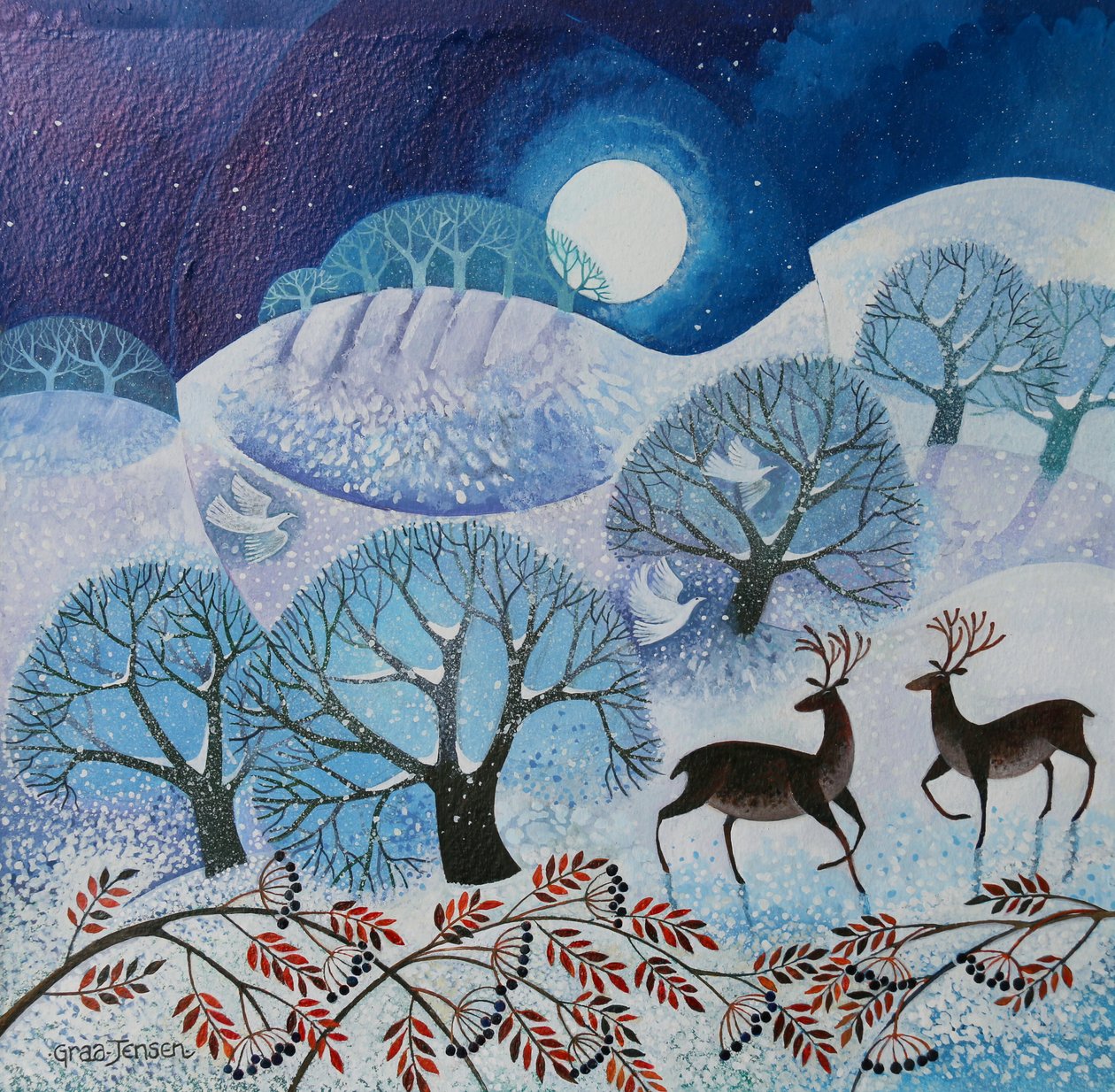 Snowy Land, 2017, (akrylbläck på papper) av Lisa Graa Jensen