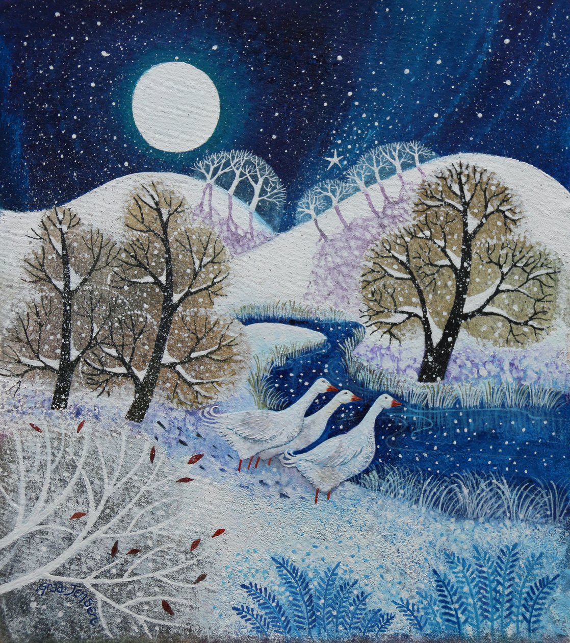 Snowy Silence, 2021, (akryl på duk) av Lisa Graa Jensen