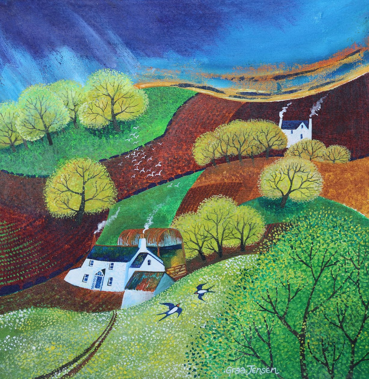 Spring in the valley, 2024 (akryl på duk) av Lisa Graa Jensen