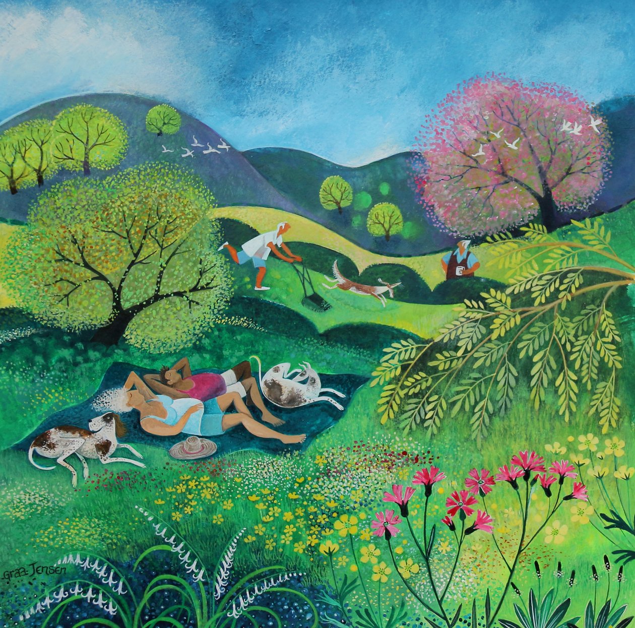 Sunny Sunday Afternoon, 2022 (akryl på papper) av Lisa Graa Jensen