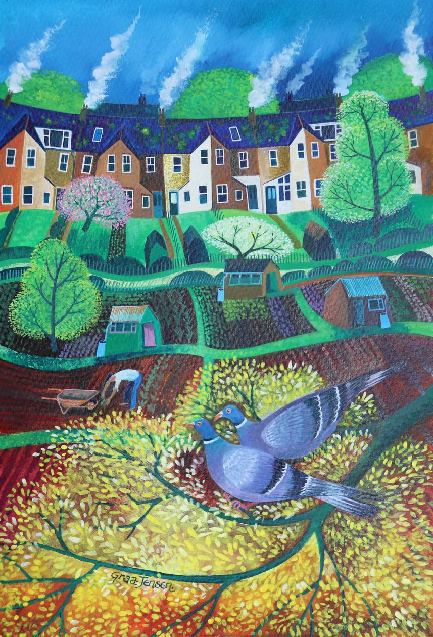 Wimbledon Park Doves, 2017, (akrylbläck på papper) av Lisa Graa Jensen