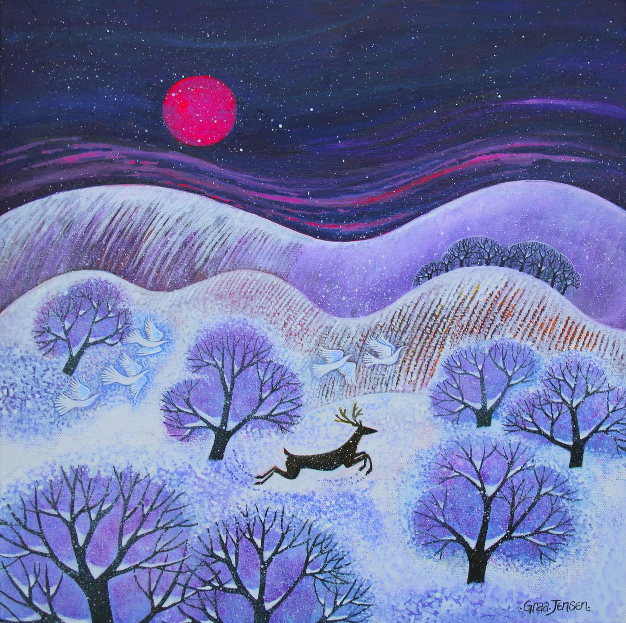 Winter Stag, 2023 (akryl på duk) av Lisa Graa Jensen