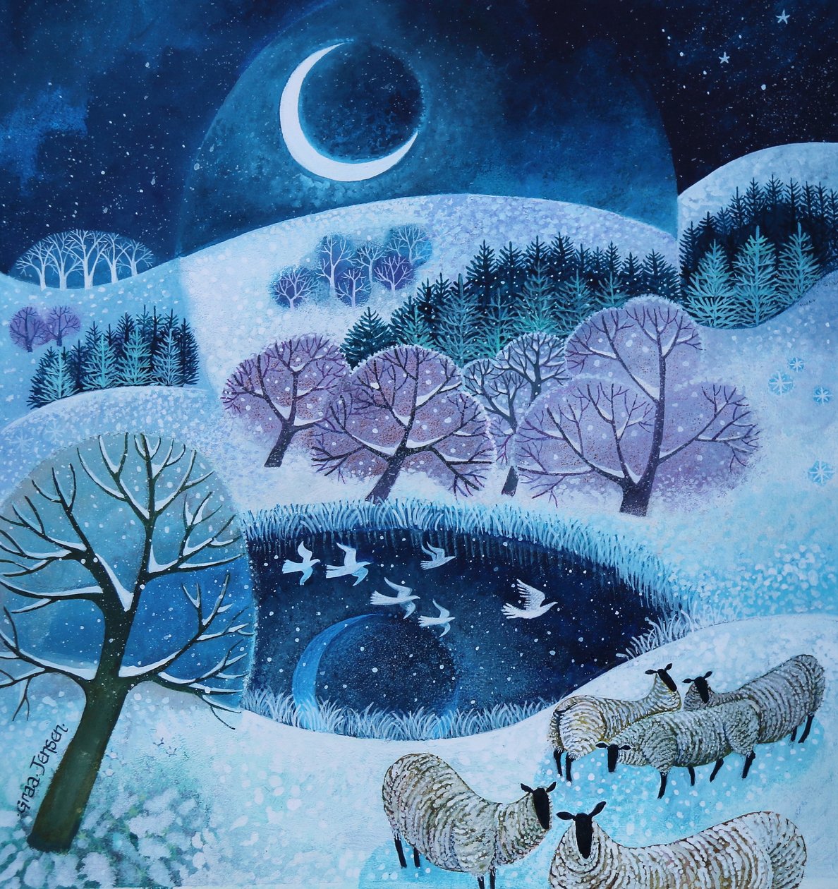 Wintery Hills, 2025 (akryl på linne) av Lisa Graa Jensen
