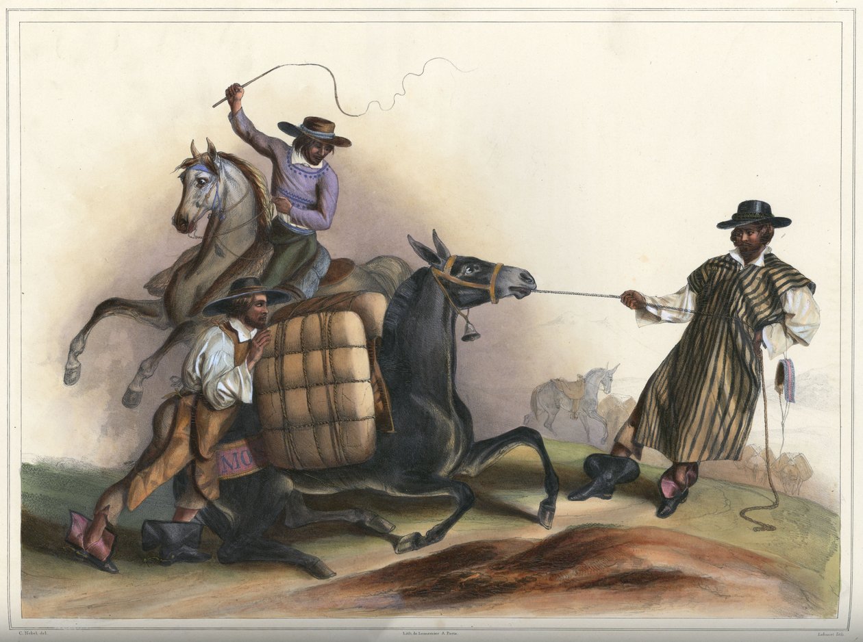 Arrieros, kostymgrupp av Lithograph by Pierre Frédéric Lehnert