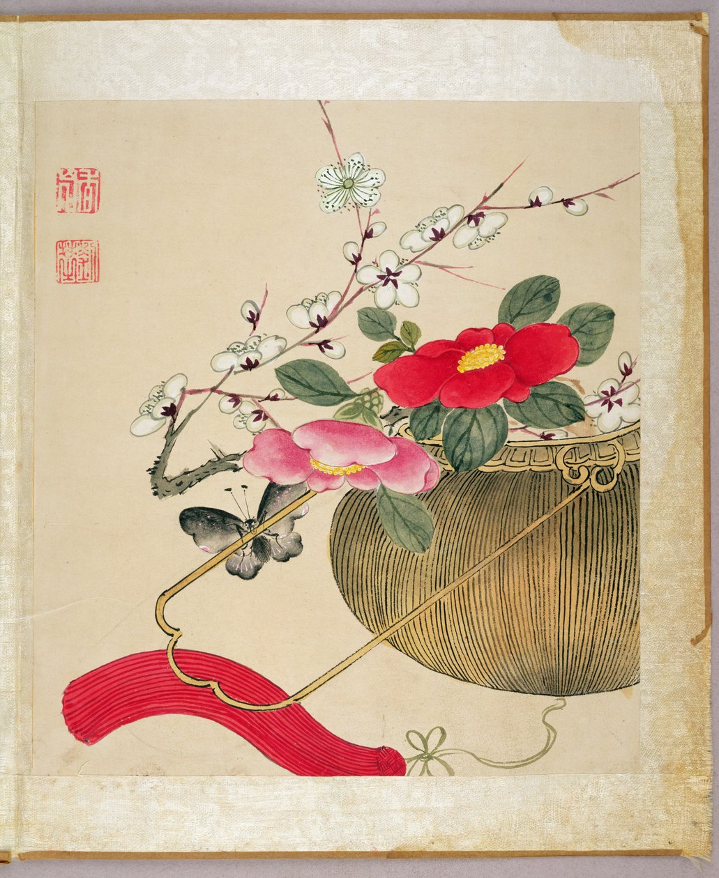 En av en serie målningar av blommor och insekter, sent 1800-tal av Liu Hua