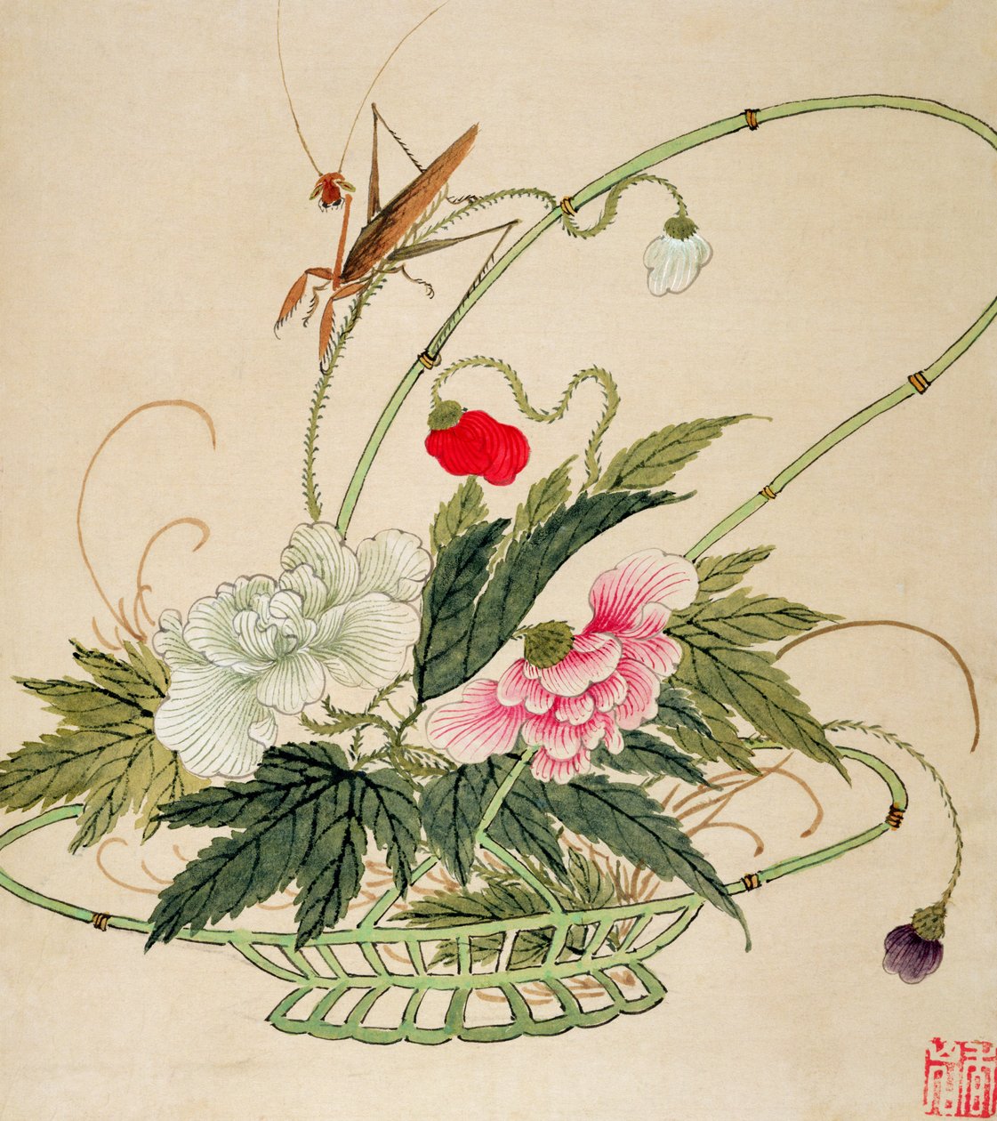 En i en serie målningar av blommor och insekter, sent 1800-tal av Liu Hua