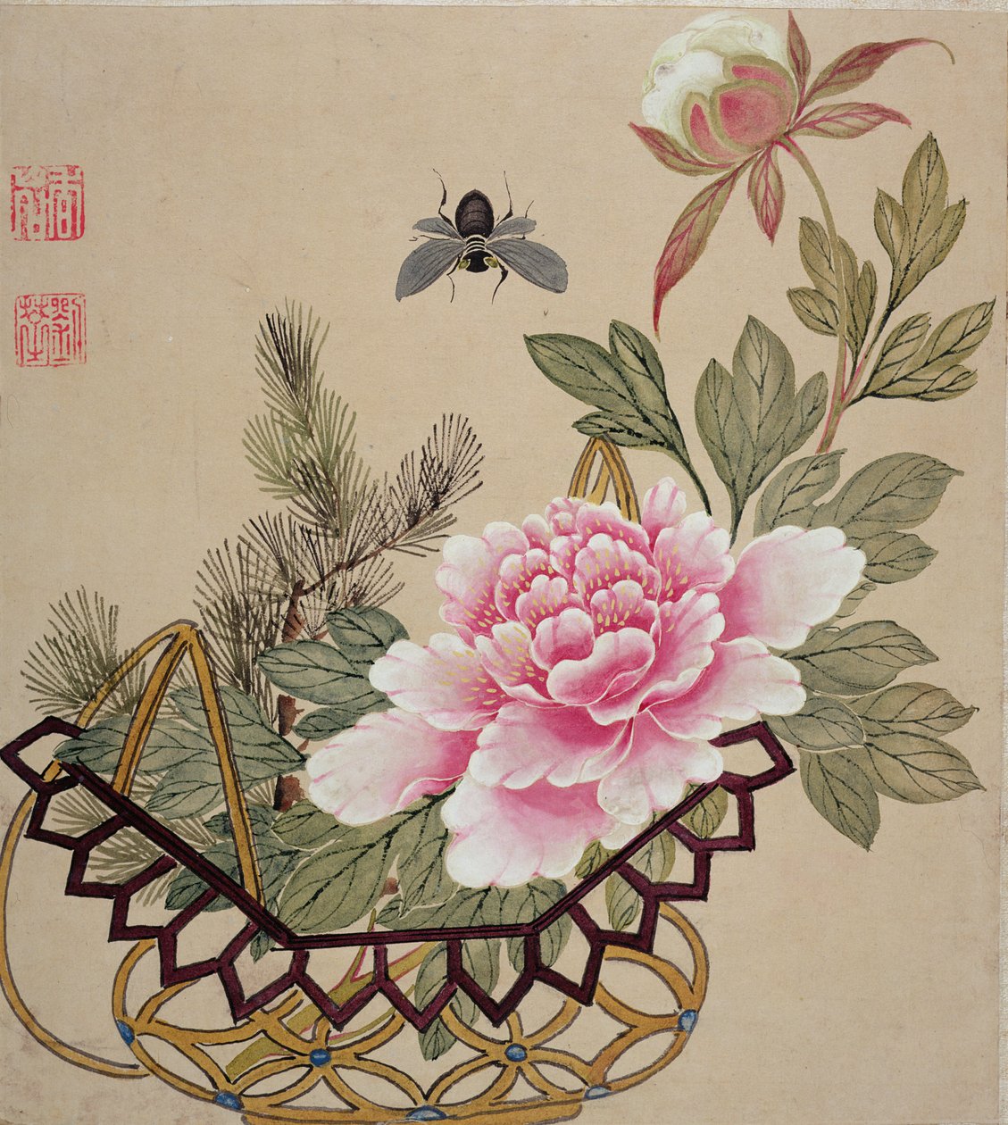 En i en serie målningar av blommor och insekter, sent 1800-tal av Liu Hua