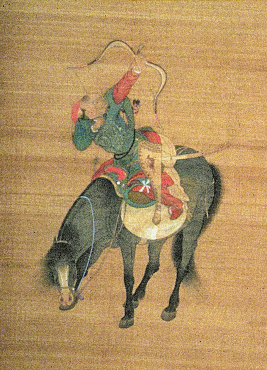 Kublai Khan (1214-94) Jakt (detalj), Yuan-dynastin (bläck och färg på siden) (se 150417) av Liu Kuan tao
