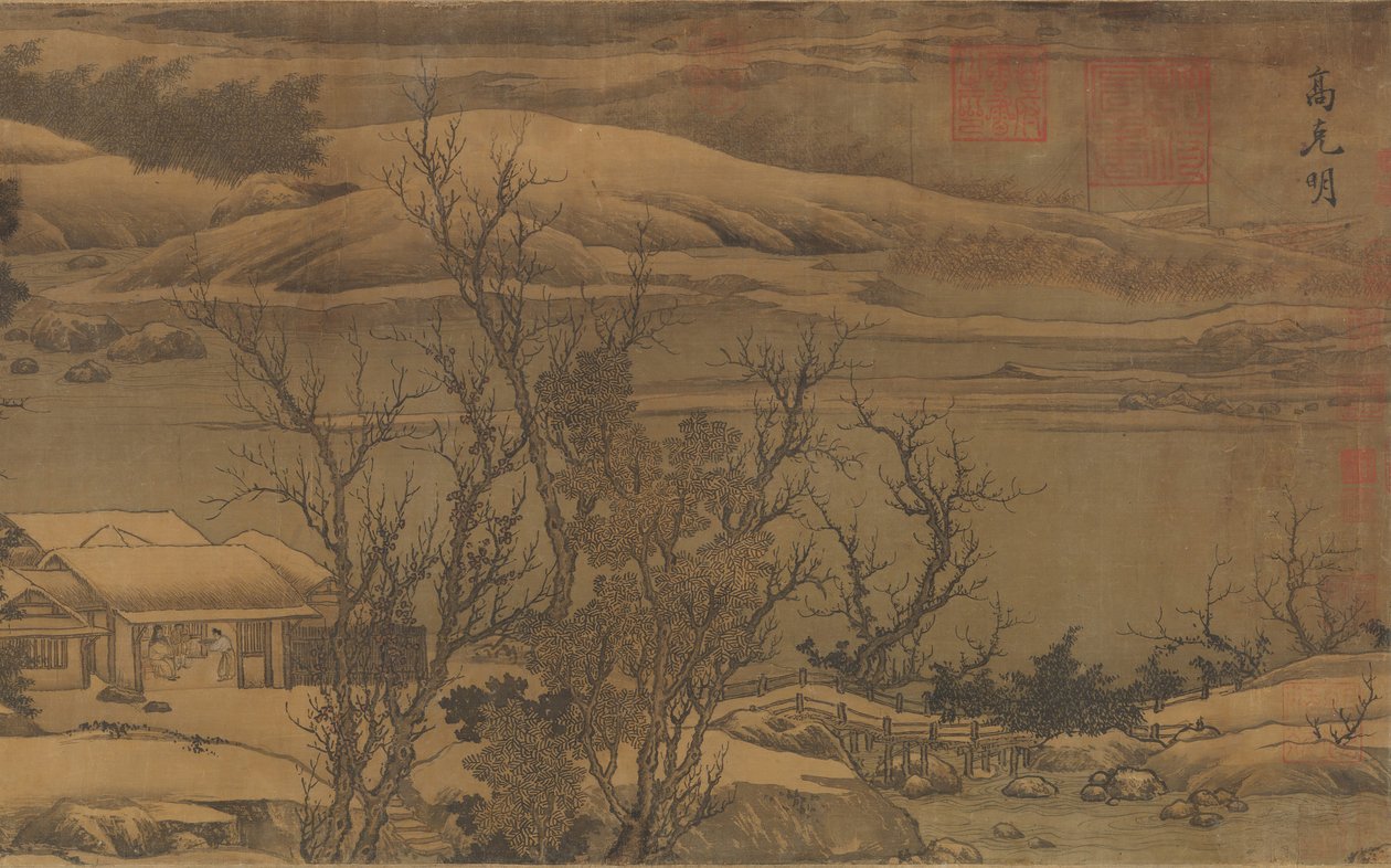 Bäckar och berg under nysnö, ca. sent 1100-tal av Liu Songnian