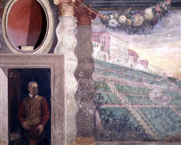 Den huvudsakliga salongen, detalj av dekoration som visar Villa d