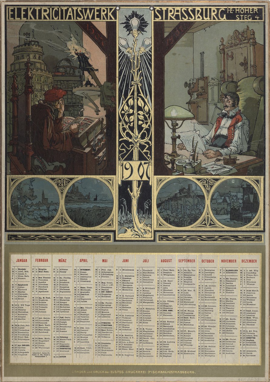 Elverk Strasbourg. Kalender för år 1907, 1906. av Léo Schnug