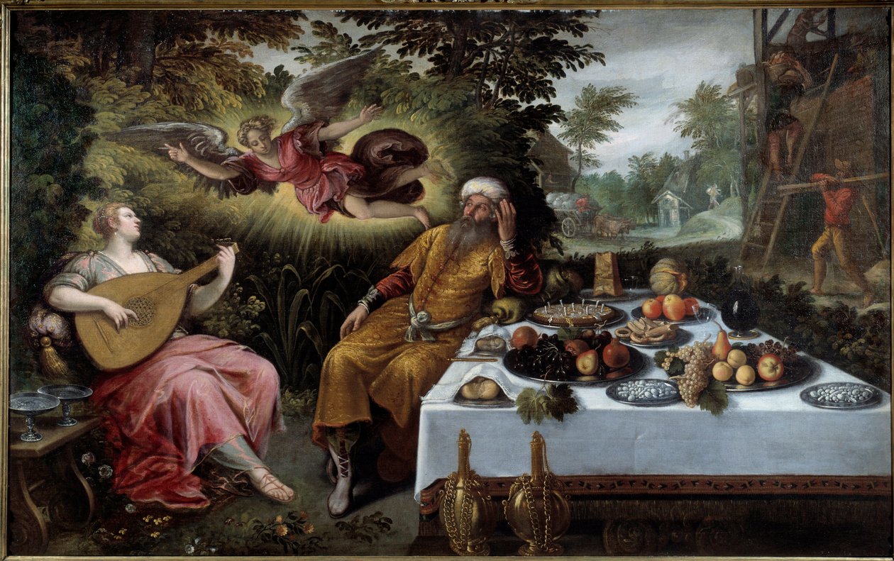 Fåfänga av rikedomar eller melankoliskt elände. Målning av Ludovico Pozzoseratto (1550-1610) av Lodewijk Toeput