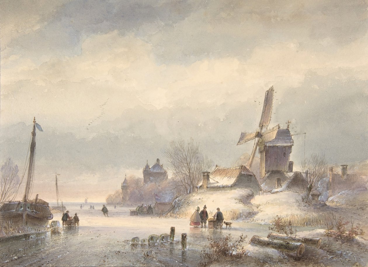 Vinterlandskap med frusen flod, 1800-talet av Lodewijk Johannes Kleijn