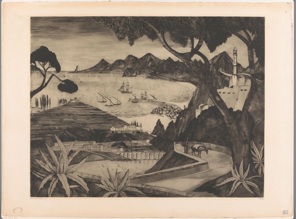 Berglandskap med bukt på Korsika La Corse (originaltitel) av Lodewijk Schelfhout (signed by artist)