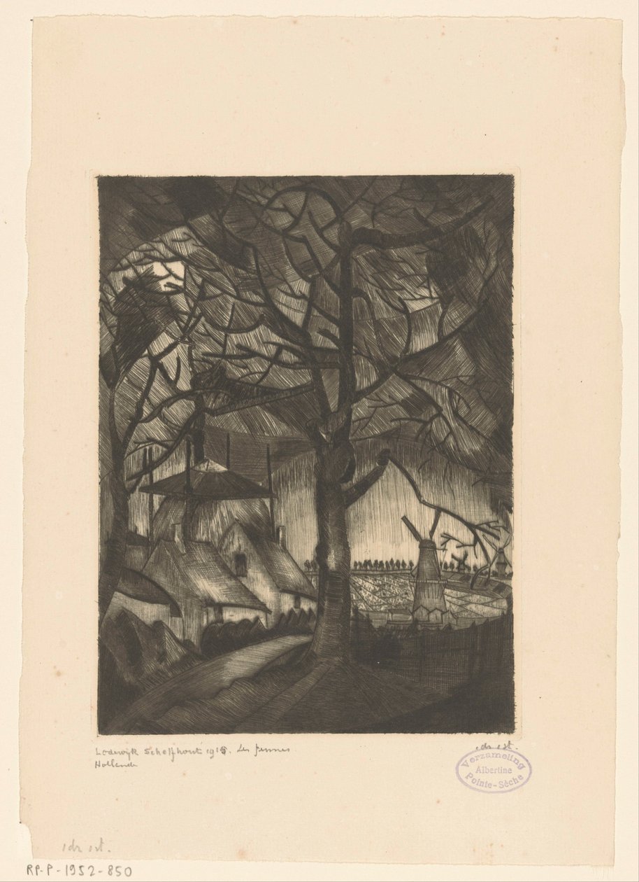 Odla Les Fermes (originaltitel på objekt) av Lodewijk Schelfhout (signed by artist)