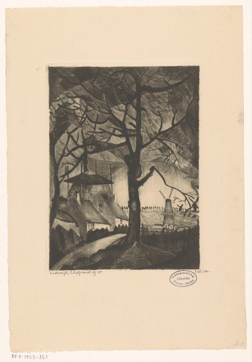 Odla Les Fermes (originaltitel på objekt) av Lodewijk Schelfhout (signed by artist)