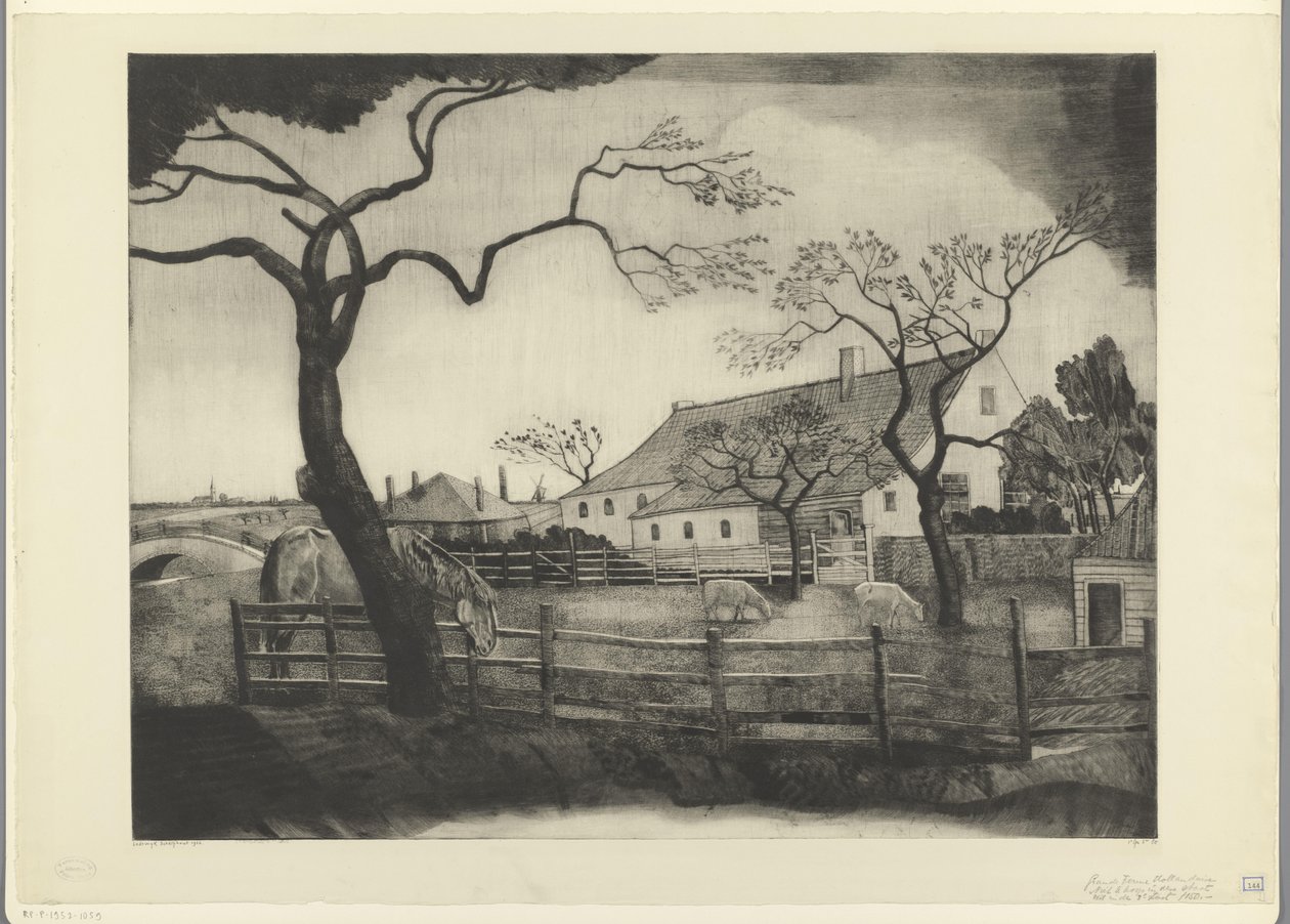 Gård med boskap i Holland Grande ferme Hollandais (originaltitel) av Lodewijk Schelfhout (signed by artist)