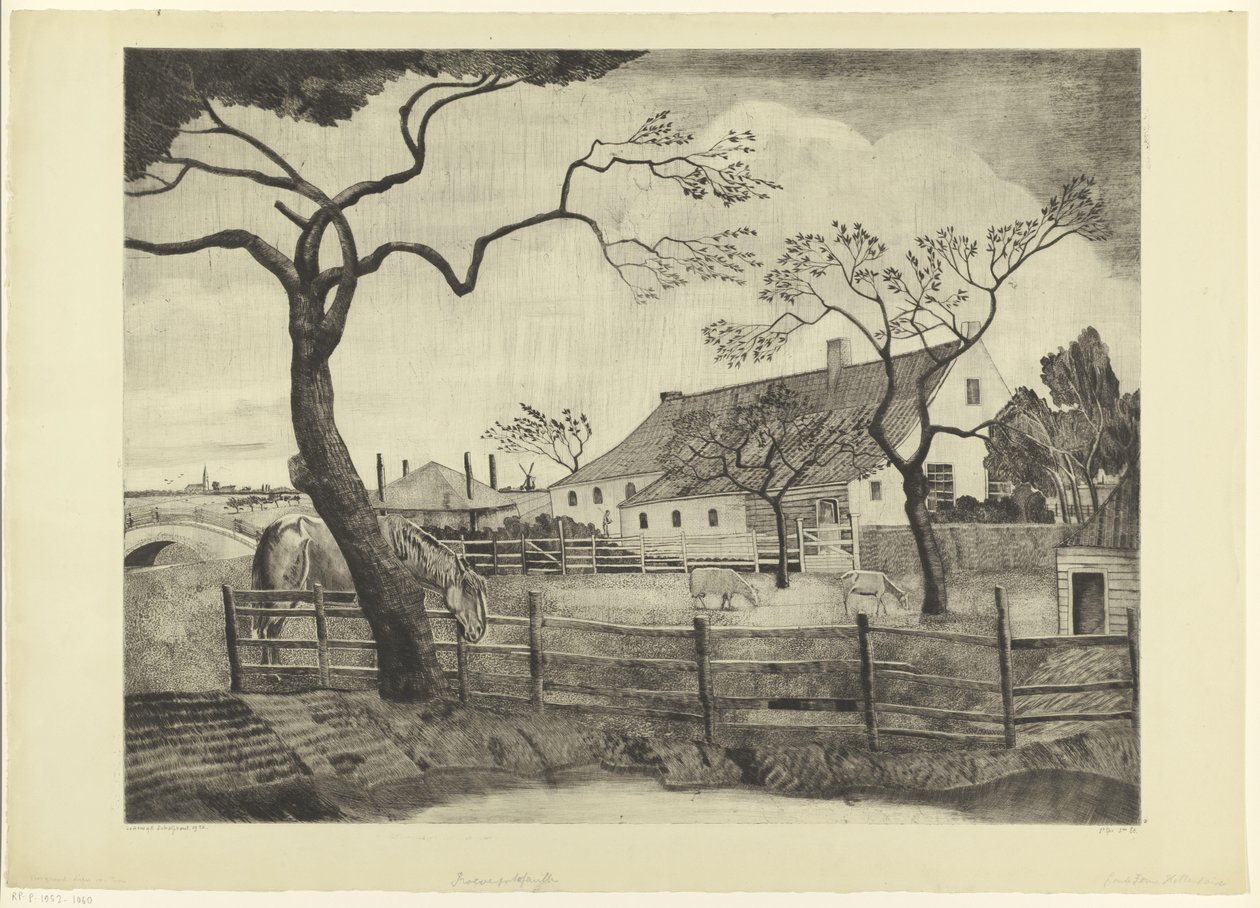 Gård med boskap i Holland Grande ferme Hollandais (originaltitel) av Lodewijk Schelfhout (signed by artist)