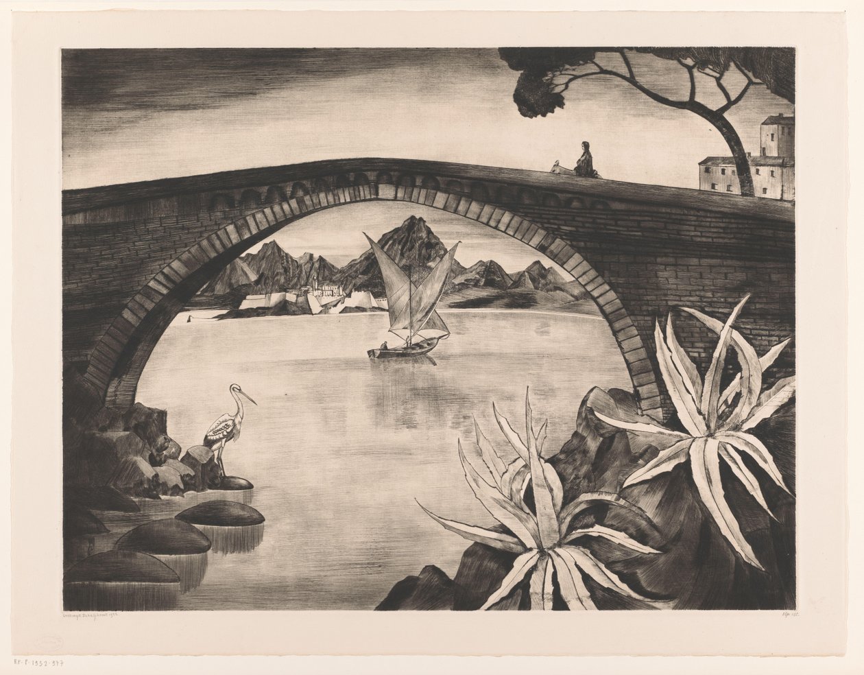 Bågbro på Korsika Le Grand Pont Corse (originaltitel) av Lodewijk Schelfhout (signed by artist)