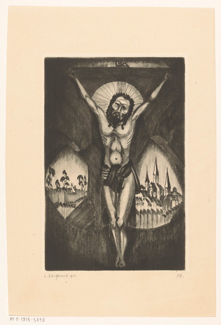 Kristus på korset Le Christ I (originaltitel på objekt) av Lodewijk Schelfhout (signed by artist)