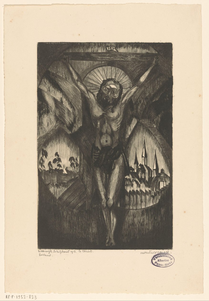 Kristus på korset Le Christ I (originaltitel på objekt) av Lodewijk Schelfhout (signed by artist)