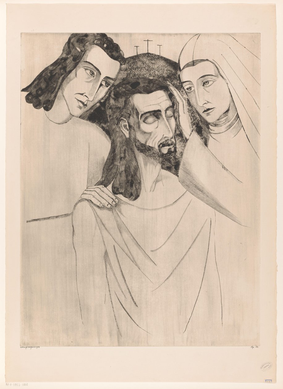 Christus tussen Johannes de Doper som Maria Kristus, hans mor och Sankt Johannes (originaltitel) av Lodewijk Schelfhout (signed by artist)