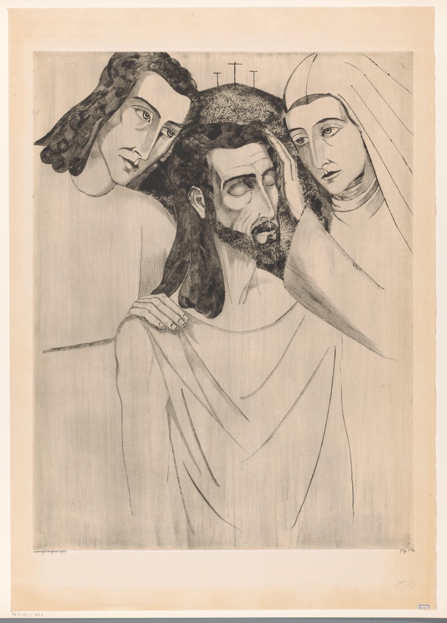 Christus tussen Johannes de Doper som Maria Kristus, hans mor och Sankt Johannes (originaltitel) av Lodewijk Schelfhout (signed by artist)