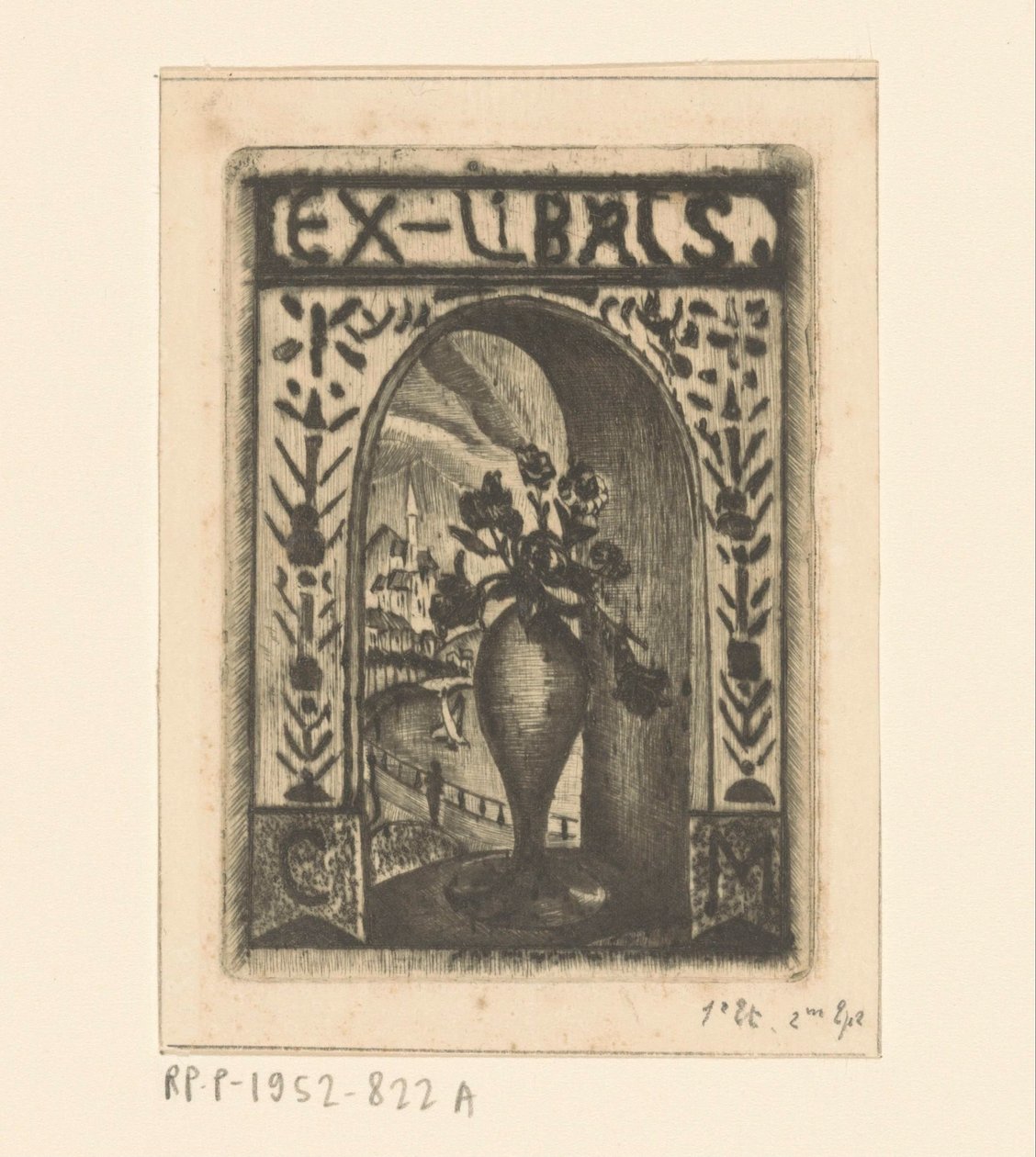 Ex libris av C. van der Meulen av Lodewijk Schelfhout (signed by artist)