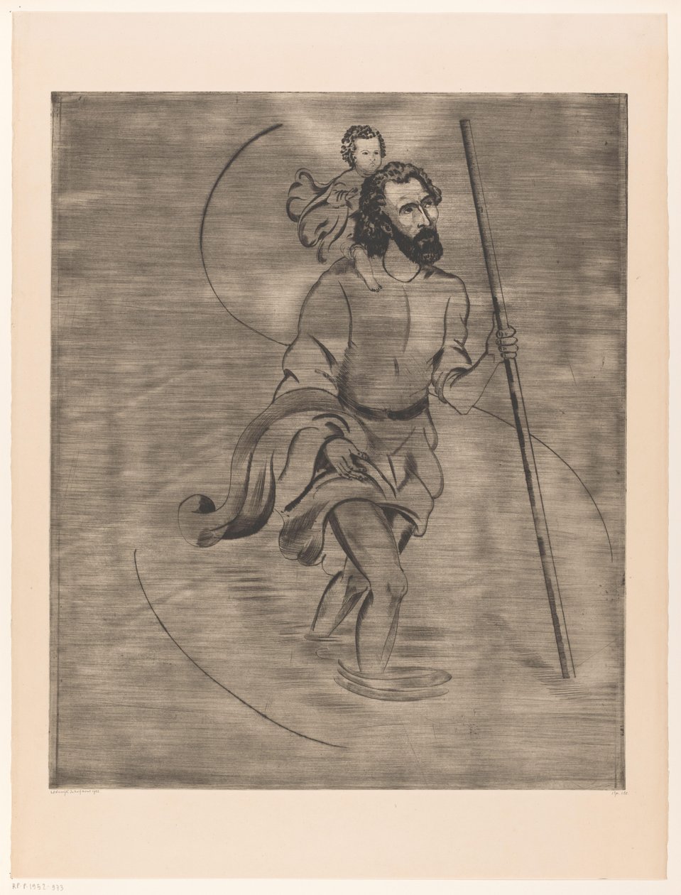 Saint Christopher med Kristusbarnet Saint Christophe (originaltitel) av Lodewijk Schelfhout (signed by artist)