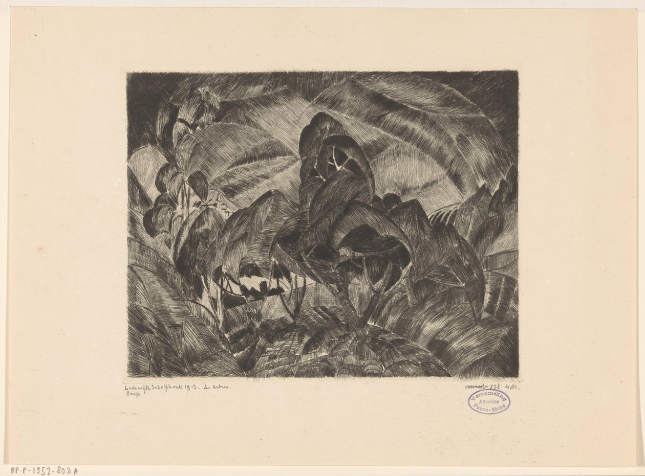 Kuperat landskap med träd Les Arbres (originaltitel på objekt) av Lodewijk Schelfhout (signed by artist)
